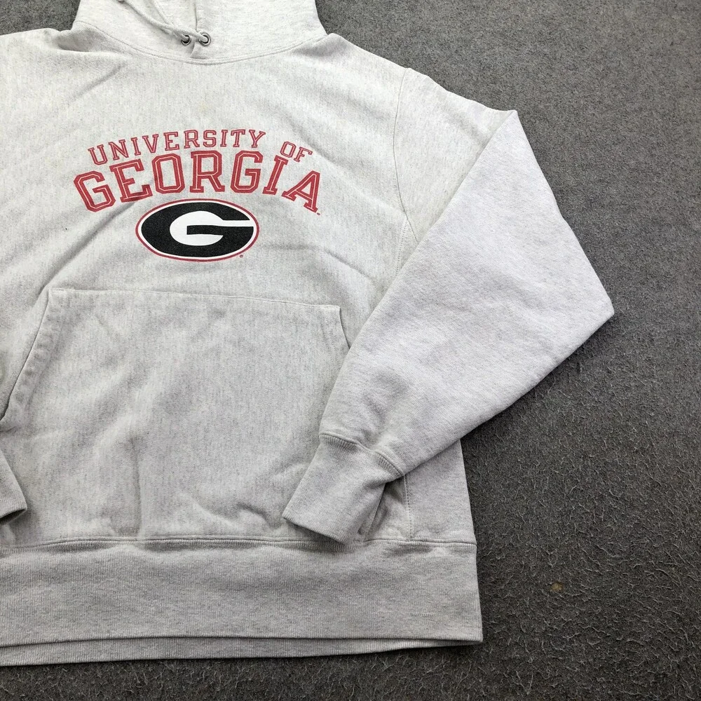 Georgia Bulldogs Hoodie Mens Small Gray NCAA Champion Reverse Weave Sweatshirt